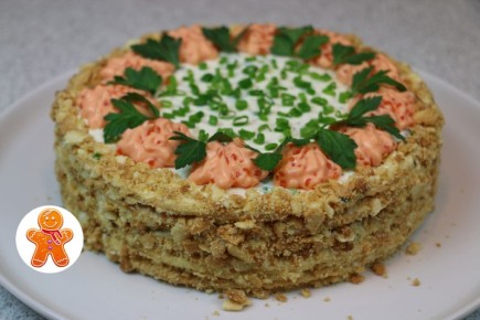 Вдохновение для праздничного стола: закусочный торт "Наполеон" с красной рыбой