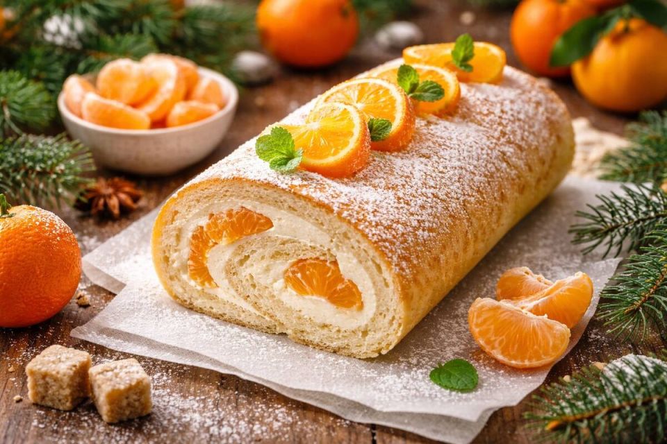 Нежный мандариновый рулет: быстро и без хлопот