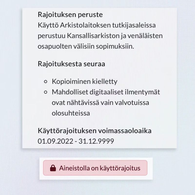 Финляндия ограничила удаленный доступ к полученным из России архивным материалам до 9999 года